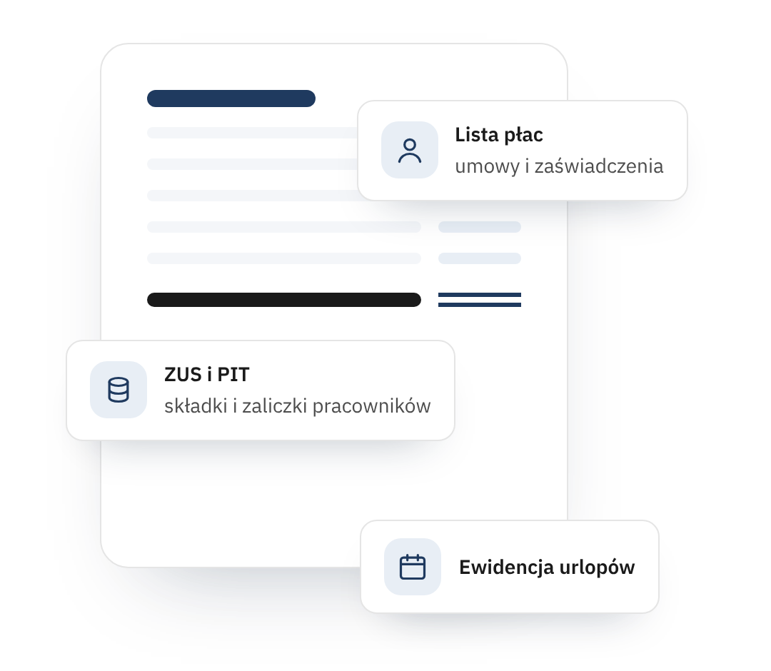 Ilustracja: lista płac, ZUS i PIT, ewidencja urlopów